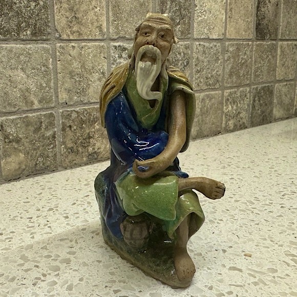 Vintage Chinese Shiwan Mudman Wise Man & Mystical Pot Hand Painted Sculpture - Picture 5 of 7